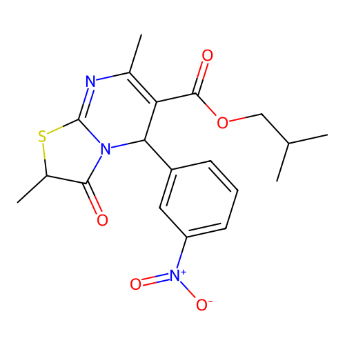 2-methylpropyl 2,7-dimethyl-5-(3-nitrophenyl)-3-oxo-2,3-dihydro-5H-[1,3]thiazolo[3,2-a]pyrimidine-6-carboxylate structure