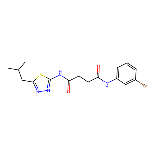 N1-(3-bromophenyl)-N4-(5-isobutyl-1,3,4-thiadiazol-2-yl)succinamide structure