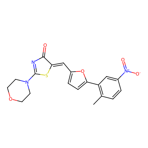 (Z)-5-((5-(2-methyl-5-nitrophenyl)furan-2-yl)methylene)-2-morpholinothiazol-4(5H)-one structure