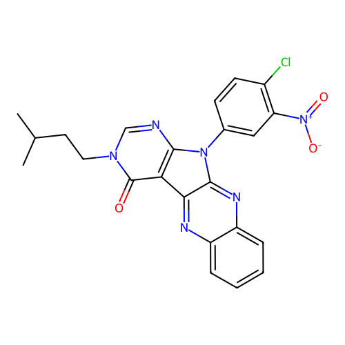 11-(4-chloro-3-nitrophenyl)-3-(3-methylbutyl)-3,11-dihydro-4H-pyrimido[5',4':4,5]pyrrolo[2,3-b]quinoxalin-4-one structure