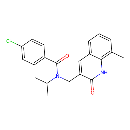 4-chloro-N-((2-hydroxy-8-methylquinolin-3-yl)methyl)-N-isopropylbenzamide structure