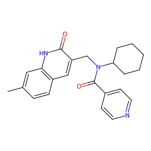 N-cyclohexyl-N-[(7-methyl-2-oxo-1H-quinolin-3-yl)methyl]pyridine-4-carboxamide structure