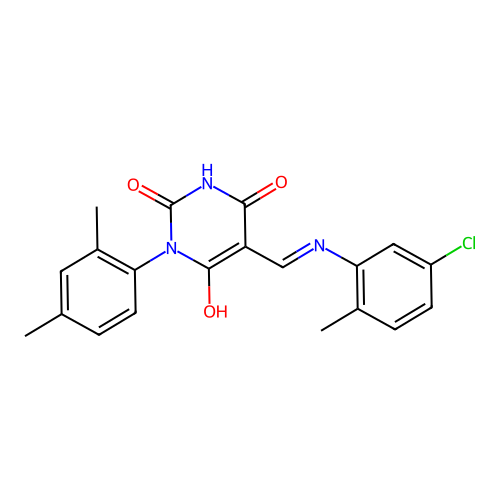 (5Z)-5-[(5-chloro-2-methylanilino)methylidene]-1-(2,4-dimethylphenyl)-1,3-diazinane-2,4,6-trione structure