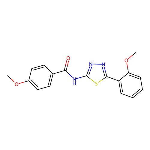4-methoxy-N-(5-(2-methoxyphenyl)-1,3,4-thiadiazol-2-yl)benzamide structure
