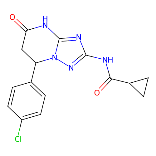 N-(7-(4-chlorophenyl)-5-oxo-4,5,6,7-tetrahydro-[1,2,4]triazolo[1,5-a]pyrimidin-2-yl)cyclopropanecarboxamide structure