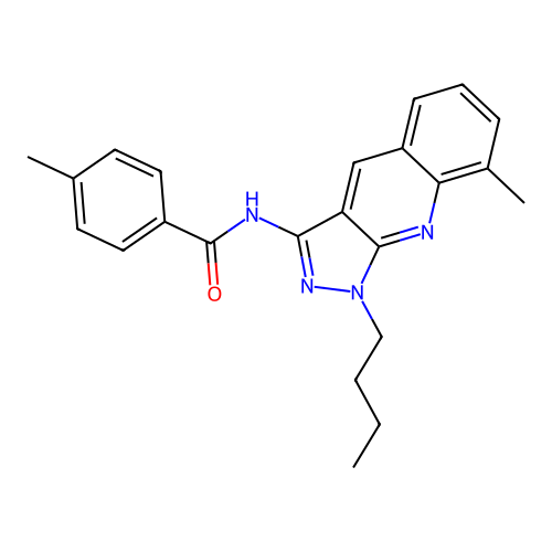 N-(1-butyl-8-methylpyrazolo[3,4-b]quinolin-3-yl)-4-methylbenzamide structure