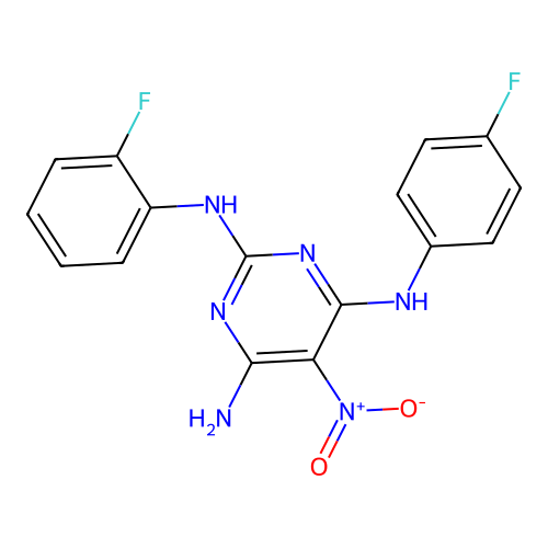 {4-Amino-6-[(4-fluorophenyl)amino]-5-nitropyrimidin-2-yl}(2-fluorophenyl)amine structure