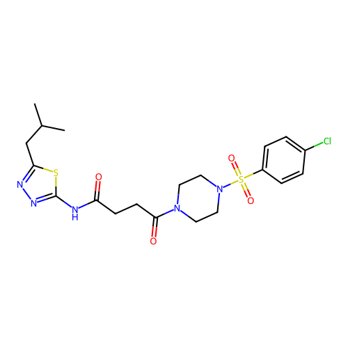 4-(4-((4-chlorophenyl)sulfonyl)piperazin-1-yl)-N-(5-isobutyl-1,3,4-thiadiazol-2-yl)-4-oxobutanamide structure