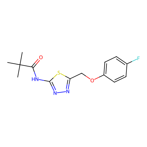 N-(5-((4-fluorophenoxy)methyl)-1,3,4-thiadiazol-2-yl)pivalamide structure