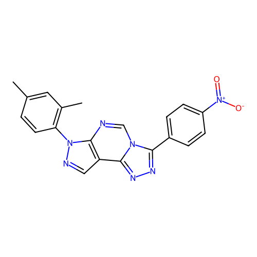 7-(2,4-dimethylphenyl)-3-(4-nitrophenyl)-7H-pyrazolo[4,3-e][1,2,4]triazolo[4,3-c]pyrimidine structure