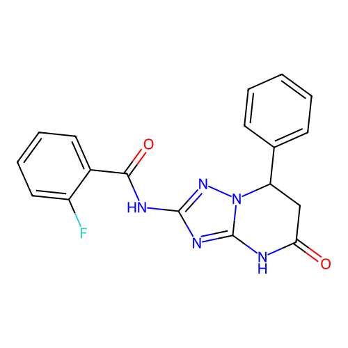 2-fluoro-N-(5-oxo-7-phenyl-3,5,6,7-tetrahydro[1,2,4]triazolo[1,5-a]pyrimidin-2-yl)benzamide structure