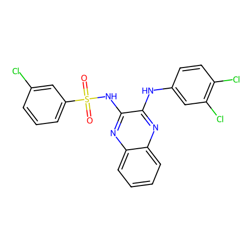 3-chloro-N-(3-((3,4-dichlorophenyl)amino)quinoxalin-2-yl)benzenesulfonamide structure