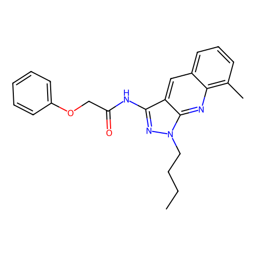 N-(1-butyl-8-methylpyrazolo[3,4-b]quinolin-3-yl)-2-phenoxyacetamide structure