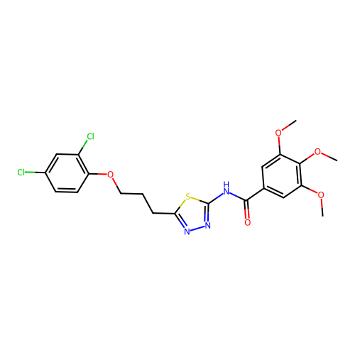 N-(5-(3-(2,4-dichlorophenoxy)propyl)-1,3,4-thiadiazol-2-yl)-3,4,5-trimethoxybenzamide structure