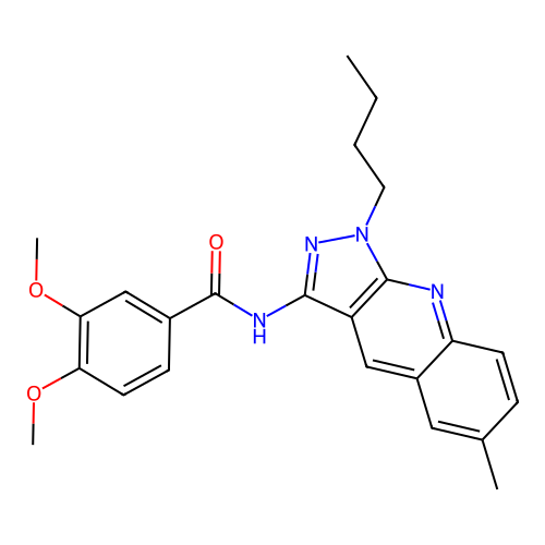 N-(1-butyl-6-methylpyrazolo[3,4-b]quinolin-3-yl)-3,4-dimethoxybenzamide structure