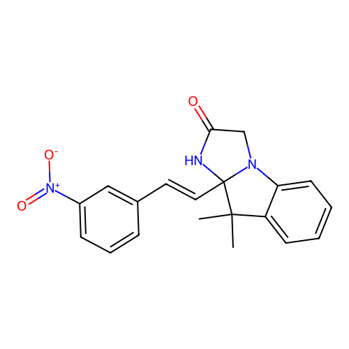 (E)-9,9-dimethyl-9a-(3-nitrostyryl)-9,9a-dihydro-1H-imidazo[1,2-a]indol-2(3H)-one structure