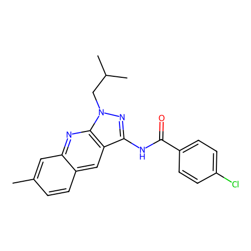 4-chloro-N-(1-isobutyl-7-methyl-1H-pyrazolo[3,4-b]quinolin-3-yl)benzamide structure