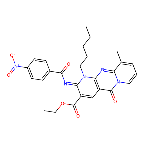 (Z)-ethyl 10-methyl-2-((4-nitrobenzoyl)imino)-5-oxo-1-pentyl-2,5-dihydro-1H-dipyrido[1,2-a:2',3'-d]pyrimidine-3-carboxylate structure