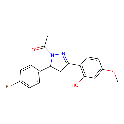 1-[5-(4-bromophenyl)-3-(2-hydroxy-4-methoxyphenyl)-4,5-dihydro-1H-pyrazol-1-yl]ethanone structure