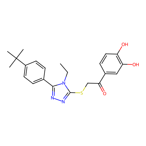 2-{[5-(4-tert-butylphenyl)-4-ethyl-4H-1,2,4-triazol-3-yl]sulfanyl}-1-(3,4-dihydroxyphenyl)ethanone structure