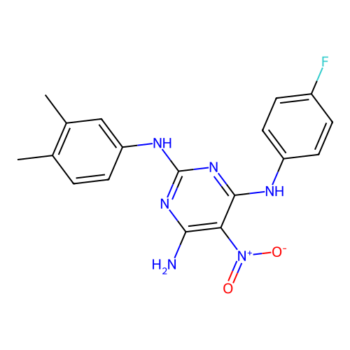 N2-(3,4-Dimethylphenyl)-N4-(4-fluorophenyl)-5-nitropyrimidine-2,4,6-triamine structure