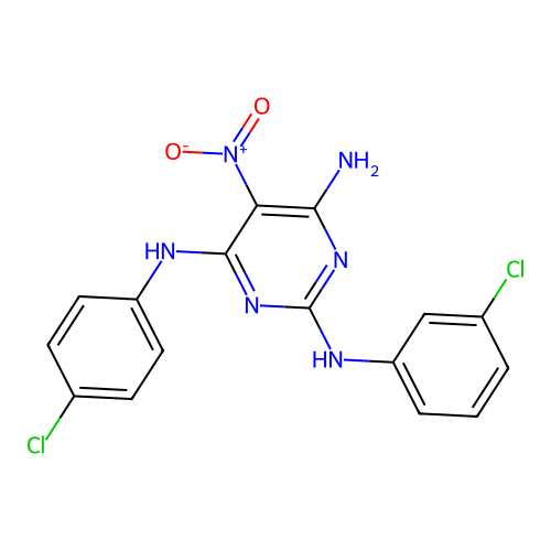 2-N-(3-chlorophenyl)-4-N-(4-chlorophenyl)-5-nitropyrimidine-2,4,6-triamine structure