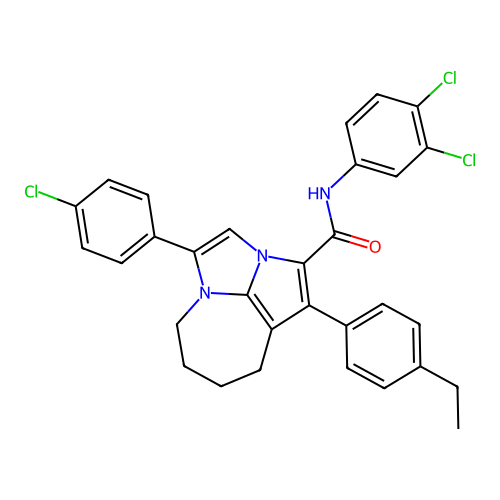 4-(4-chlorophenyl)-N-(3,4-dichlorophenyl)-1-(4-ethylphenyl)-5,6,7,8-tetrahydro-2a,4a-diazacyclopenta[cd]azulene-2-carboxamide structure