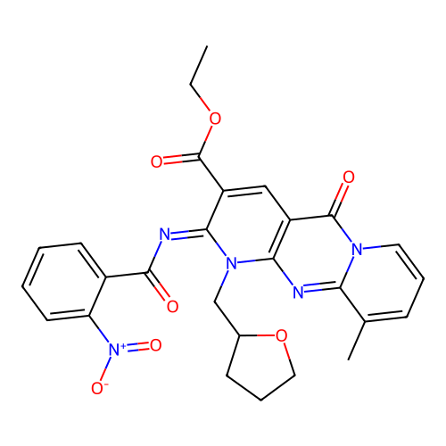 (Z)-ethyl 10-methyl-2-((2-nitrobenzoyl)imino)-5-oxo-1-((tetrahydrofuran-2-yl)methyl)-2,5-dihydro-1H-dipyrido[1,2-a:2',3'-d]pyrimidine-3-carboxylate structure