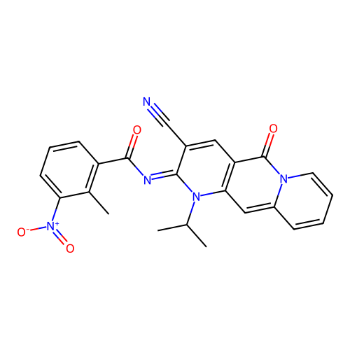 (E)-N-(3-cyano-1-isopropyl-5-oxo-1H-pyrido[1,2-g][1,6]naphthyridin-2(5H)-ylidene)-2-methyl-3-nitrobenzamide structure