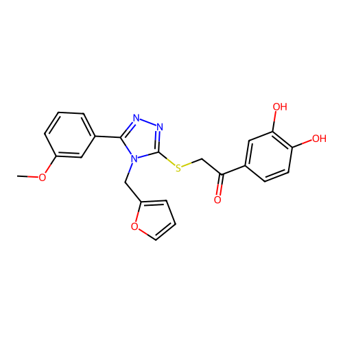 1-(3,4-dihydroxyphenyl)-2-((4-(furan-2-ylmethyl)-5-(3-methoxyphenyl)-4H-1,2,4-triazol-3-yl)thio)ethanone structure