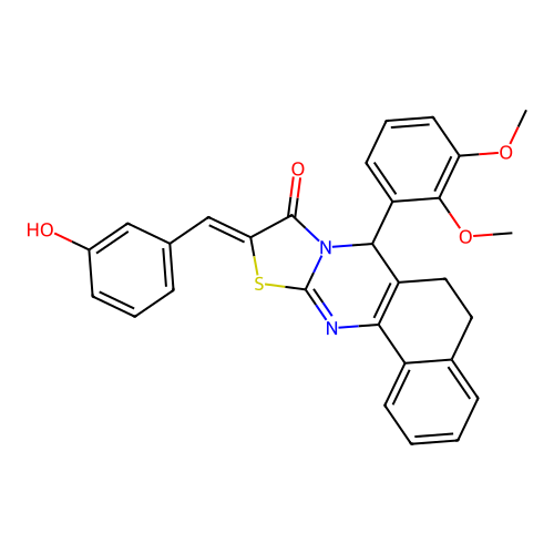 (Z)-7-(2,3-dimethoxyphenyl)-10-(3-hydroxybenzylidene)-7,10-dihydro-5H-benzo[h]thiazolo[2,3-b]quinazolin-9(6H)-one structure