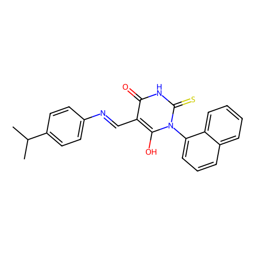 (Z)-5-(((4-isopropylphenyl)amino)methylene)-1-(naphthalen-1-yl)-2-thioxodihydropyrimidine-4,6(1H,5H)-dione structure