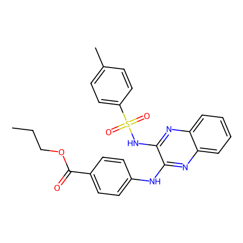 Propyl 4-[(3-{[(4-methylphenyl)sulfonyl]amino}quinoxalin-2-yl)amino]benzoate structure