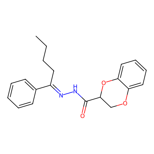N'-(1-phenylpentylidene)-2,3-dihydro-1,4-benzodioxine-2-carbohydrazide structure