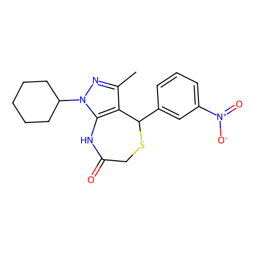 1-cyclohexyl-3-methyl-4-(3-nitrophenyl)-2,4-dihydropyrazolo[3,4-e][1,4]thiazepin-7-one structure