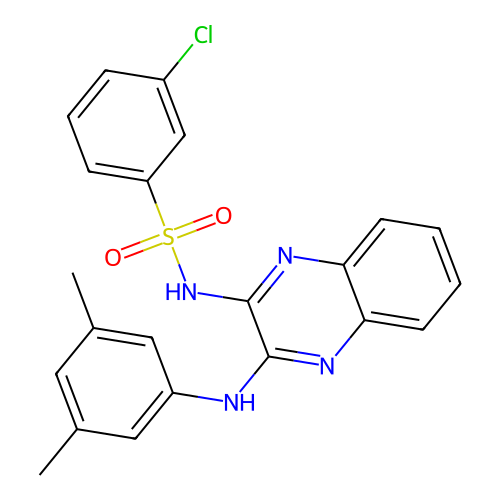 3-chloro-N-(3-((3,5-dimethylphenyl)amino)quinoxalin-2-yl)benzenesulfonamide structure