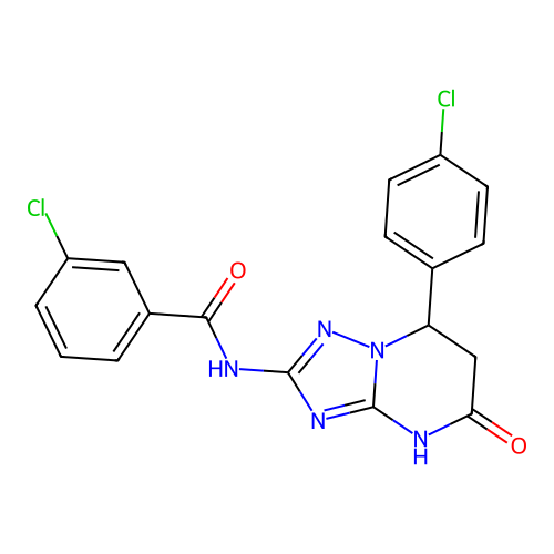 3-chloro-N-(7-(4-chlorophenyl)-5-oxo-4,5,6,7-tetrahydro-[1,2,4]triazolo[1,5-a]pyrimidin-2-yl)benzamide structure