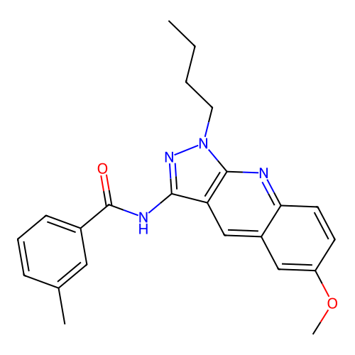 N-(1-butyl-6-methoxypyrazolo[3,4-b]quinolin-3-yl)-3-methylbenzamide structure