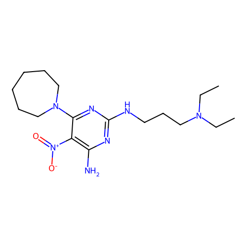 6-(azepan-1-yl)-N~2~-[3-(diethylamino)propyl]-5-nitropyrimidine-2,4-diamine structure