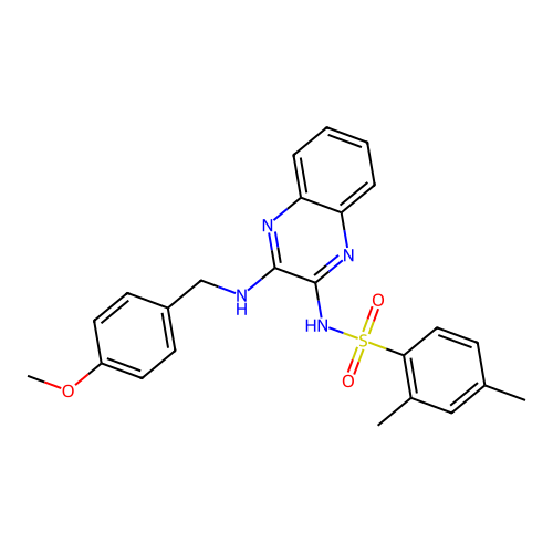 N-(3-((4-methoxybenzyl)amino)quinoxalin-2-yl)-2,4-dimethylbenzenesulfonamide structure