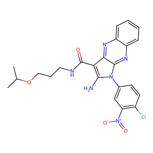 2-amino-1-(4-chloro-3-nitrophenyl)-N-(3-isopropoxypropyl)-1H-pyrrolo[2,3-b]quinoxaline-3-carboxamide structure
