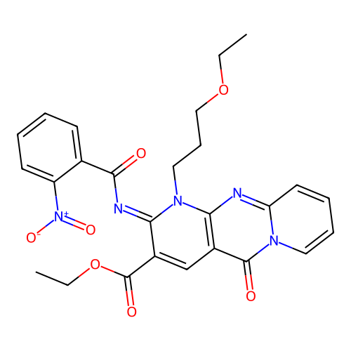 (Z)-ethyl 1-(3-ethoxypropyl)-2-((2-nitrobenzoyl)imino)-5-oxo-2,5-dihydro-1H-dipyrido[1,2-a:2',3'-d]pyrimidine-3-carboxylate structure