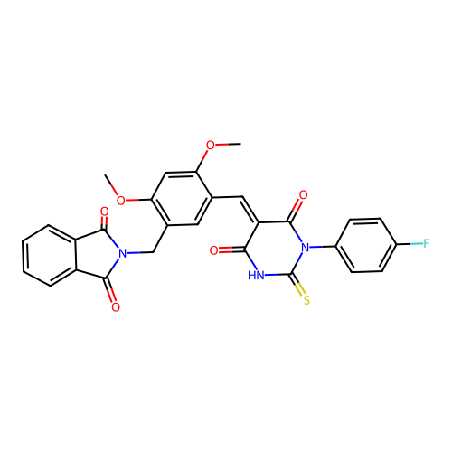(E)-2-(5-((1-(4-fluorophenyl)-4,6-dioxo-2-thioxotetrahydropyrimidin-5(2H)-ylidene)methyl)-2,4-dimethoxybenzyl)isoindoline-1,3-dione structure