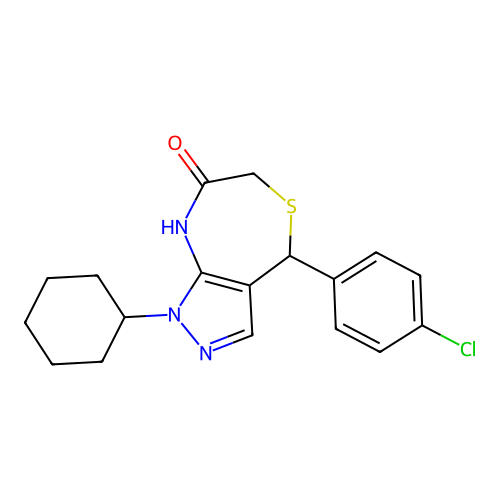 4-(4-chlorophenyl)-1-cyclohexyl-2,4-dihydropyrazolo[3,4-e][1,4]thiazepin-7-one structure