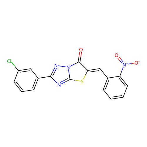 (Z)-2-(3-chlorophenyl)-5-(2-nitrobenzylidene)thiazolo[3,2-b][1,2,4]triazol-6(5H)-one structure