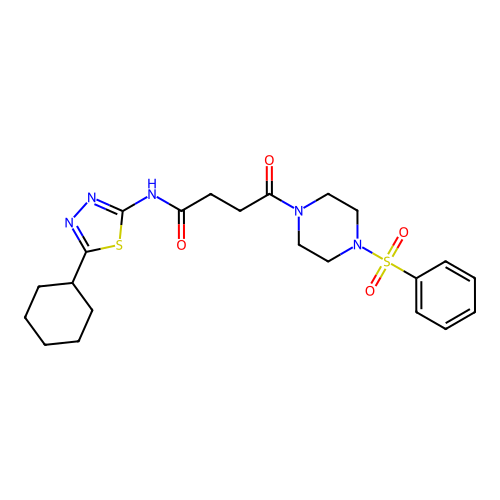4-[4-(benzenesulfonyl)piperazin-1-yl]-N-(5-cyclohexyl-1,3,4-thiadiazol-2-yl)-4-oxobutanamide structure