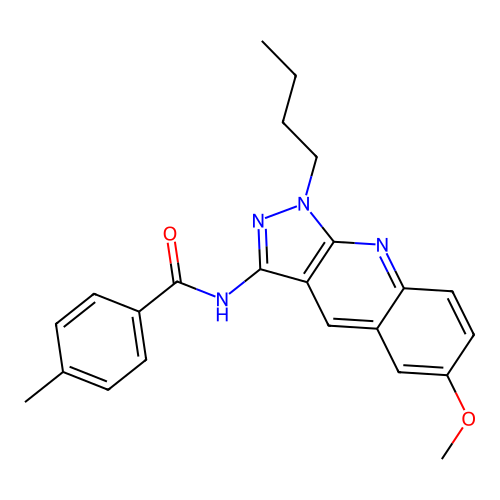 N-(1-butyl-6-methoxypyrazolo[3,4-b]quinolin-3-yl)-4-methylbenzamide structure