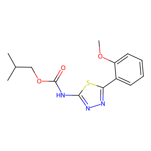 isobutyl (5-(2-methoxyphenyl)-1,3,4-thiadiazol-2-yl)carbamate structure