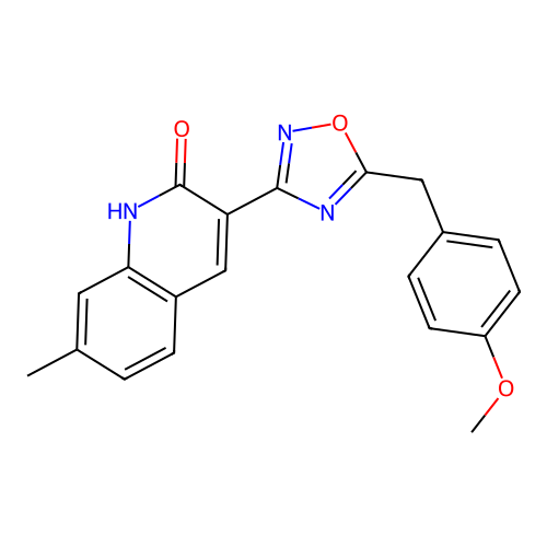 3-[5-(4-methoxybenzyl)-1,2,4-oxadiazol-3-yl]-7-methylquinolin-2(1H)-one structure