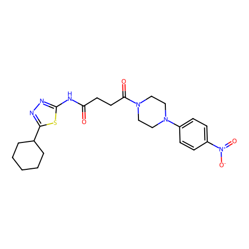 N-(5-cyclohexyl-1,3,4-thiadiazol-2-yl)-4-(4-(4-nitrophenyl)piperazin-1-yl)-4-oxobutanamide structure